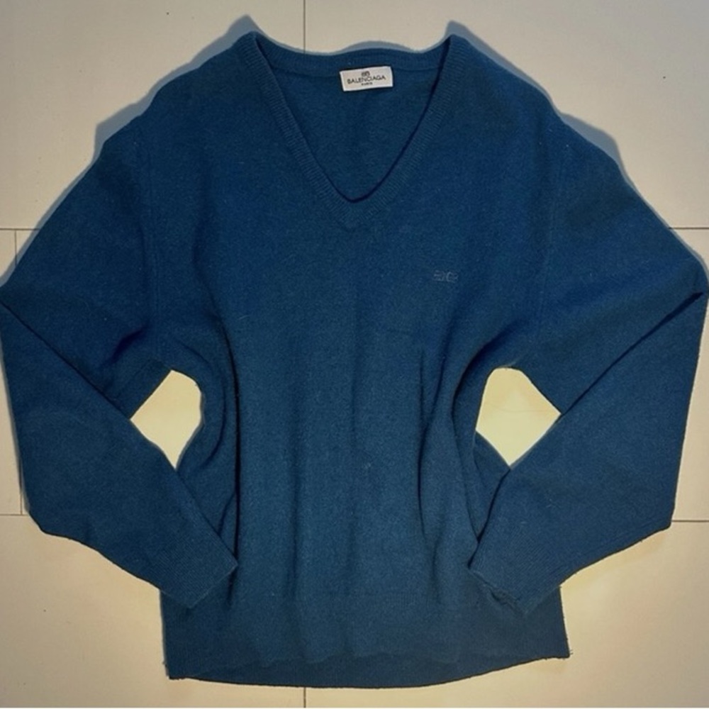 Balenciaga Blue V-Neck Women's Sweater